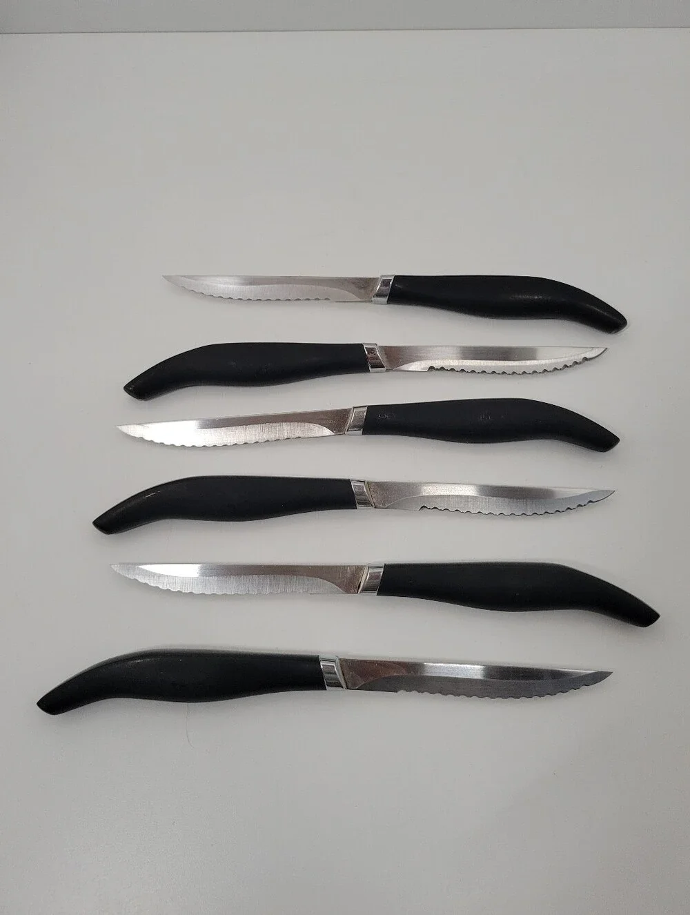Vtg West Bend Black Handles Set of 6 Serrated Steak Knives Hand Crafted Boxed